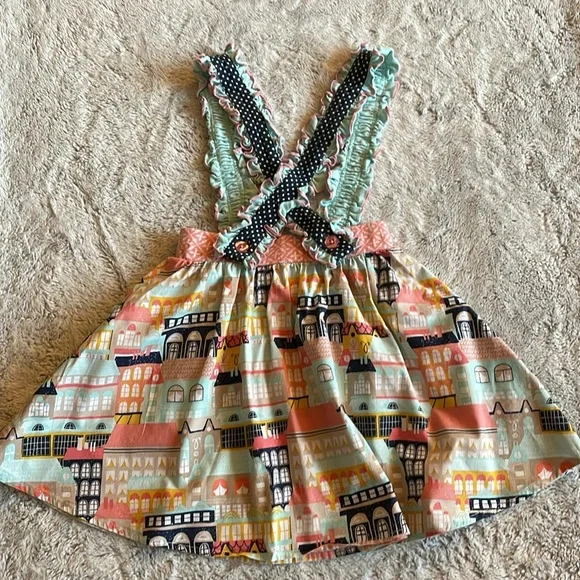 Serendipity girls Pinafore  SZ  7-8 ruffles multi colored print
Polkadots - Picture 5 of 6